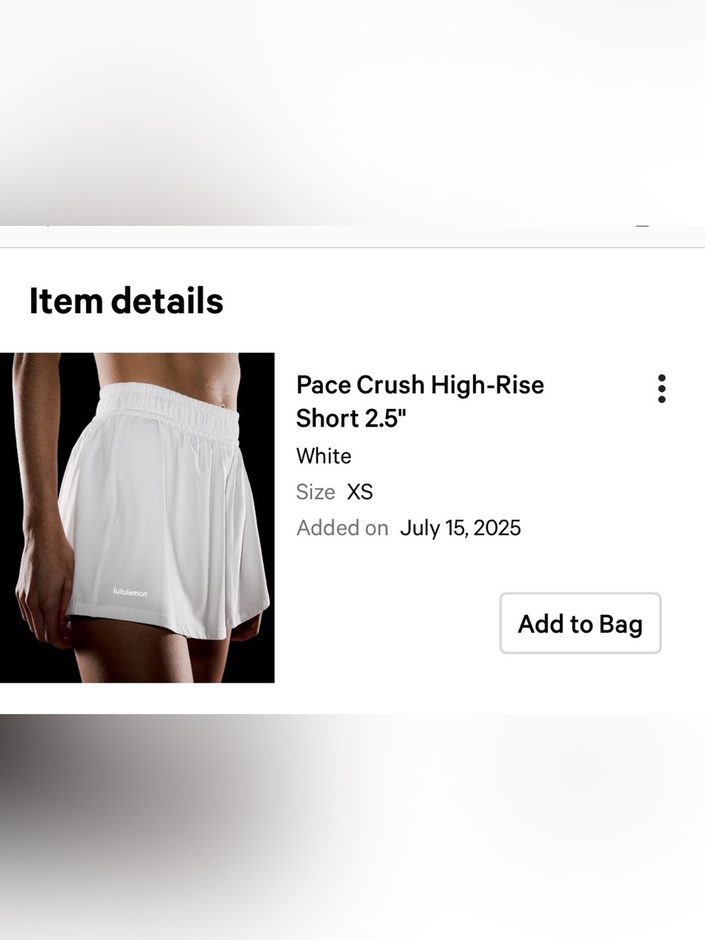 NWT Lululemon pace crush high rise short in white